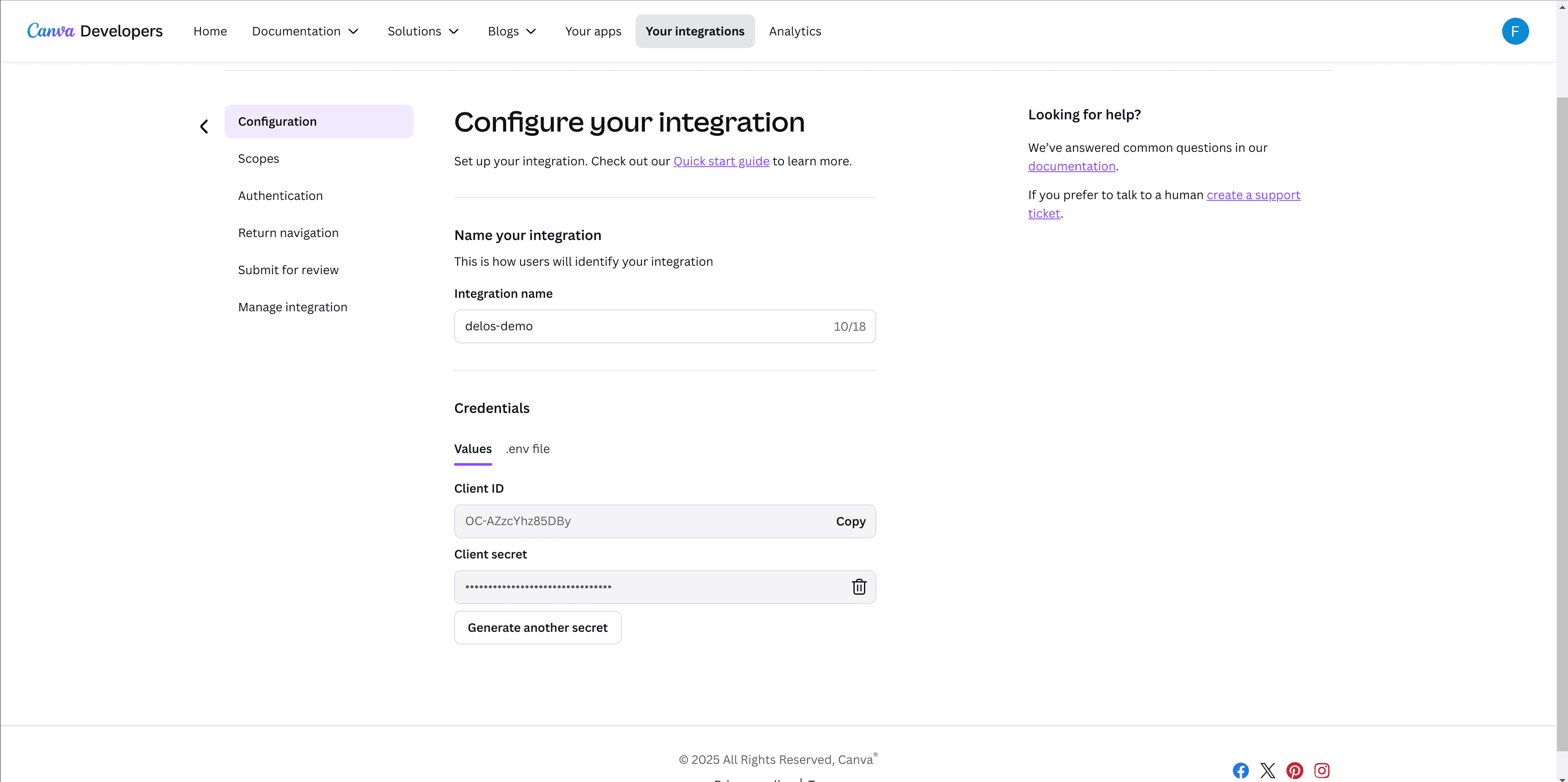 Canva créer les credentials