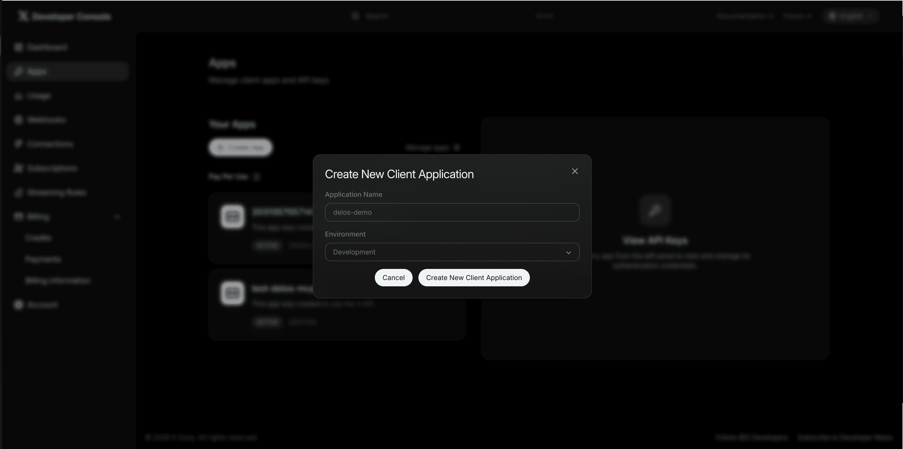 X créer l'application