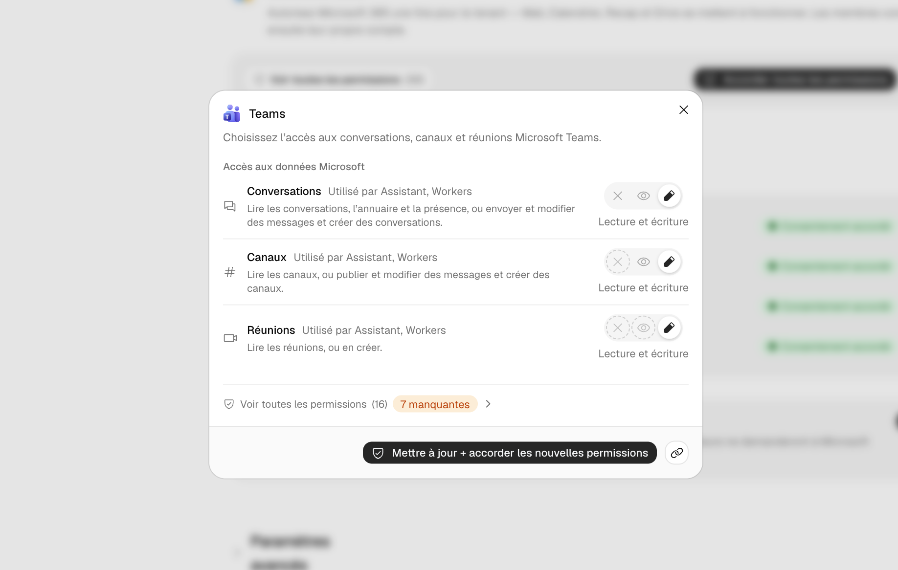 Permissions Teams dans les Politiques de l'espace de travail
